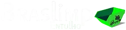 logo com o nome braslimp entulho escrito em letras brancas e uma arte de caçamba em verde, com o desenho de uma caminhão em preto na lateral dela